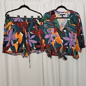 Floral Two-Piece Short Set with Tie-Front Top